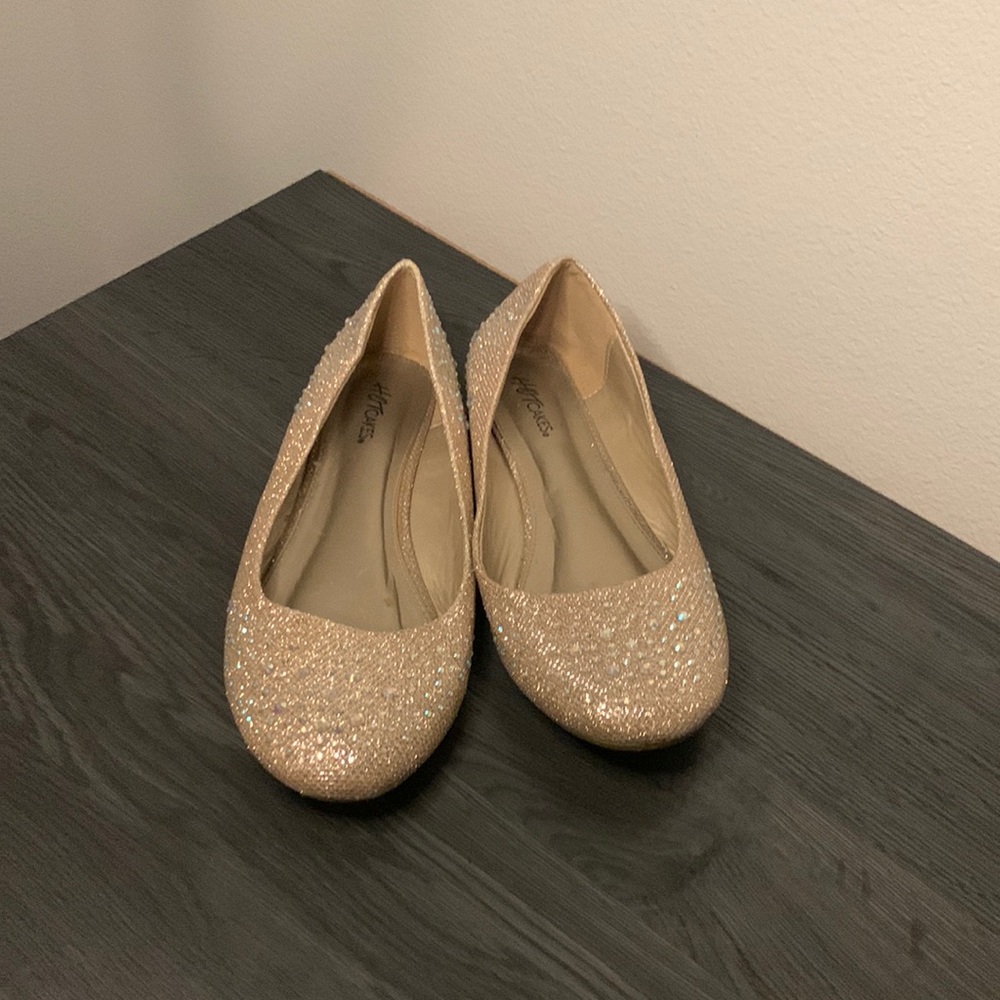 gold glittery flats